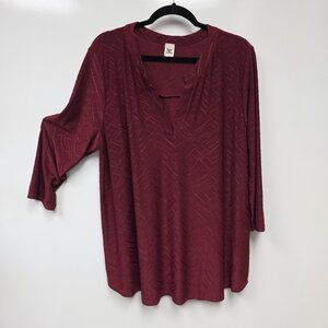 Sew In Love Shirt Womens 2X Red Textured Geometric V Neck 3/4 Sleeve Tunic Top